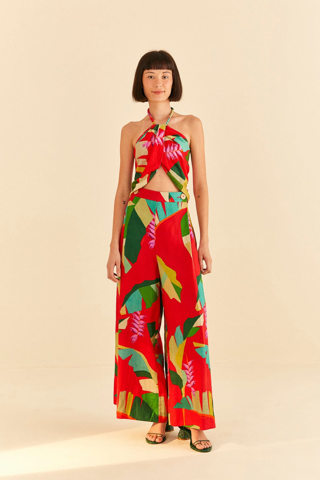 Farm Rio Red Heliconia Pants