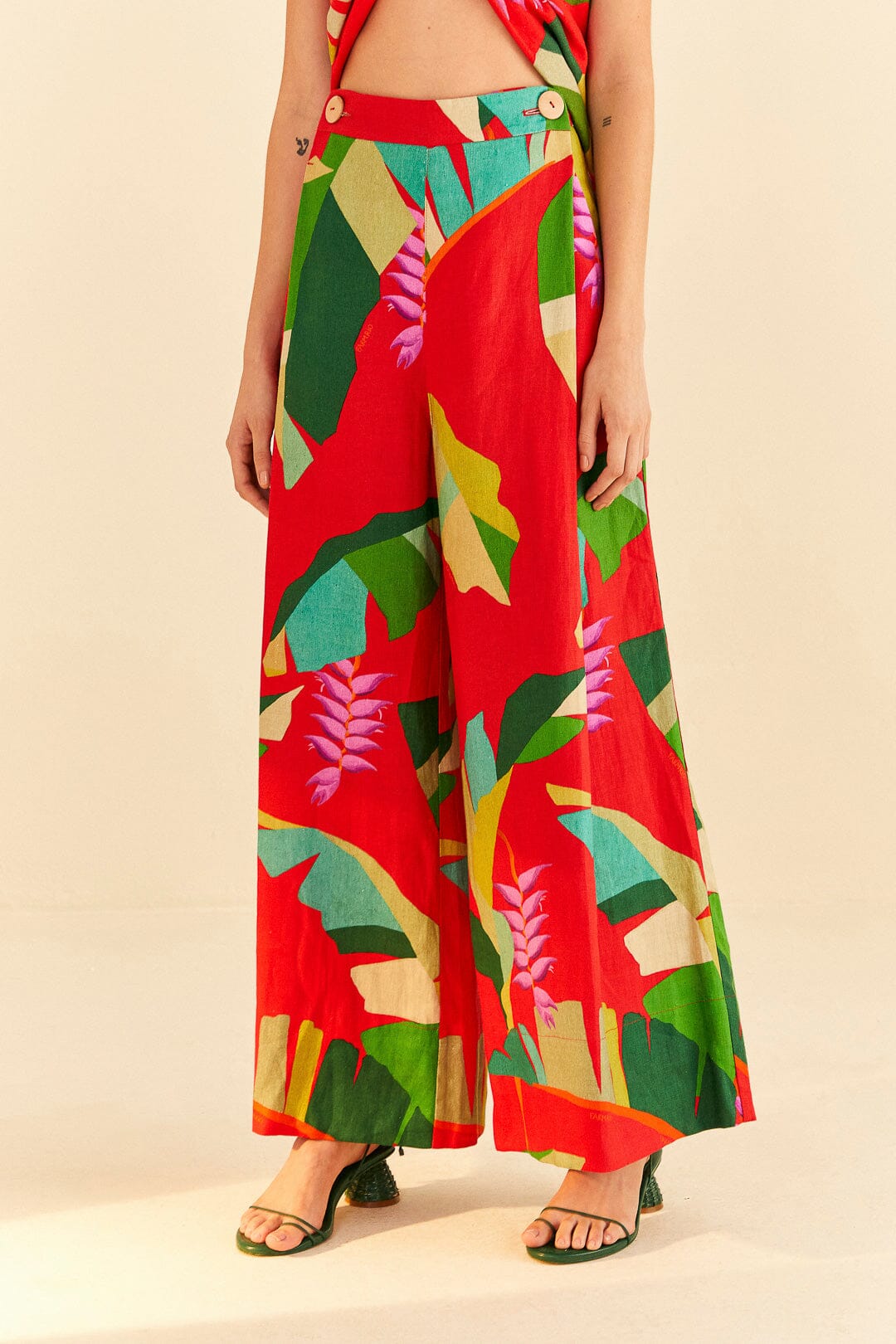 Farm Rio Red Heliconia Pants