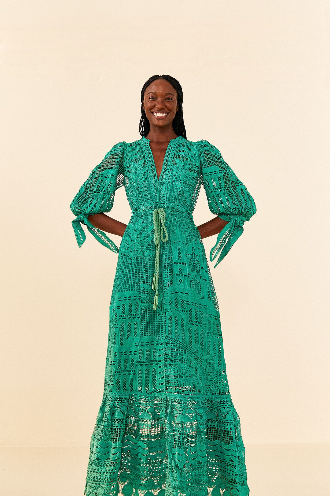 Farm Rio Green Morada Boa Guipure Dress