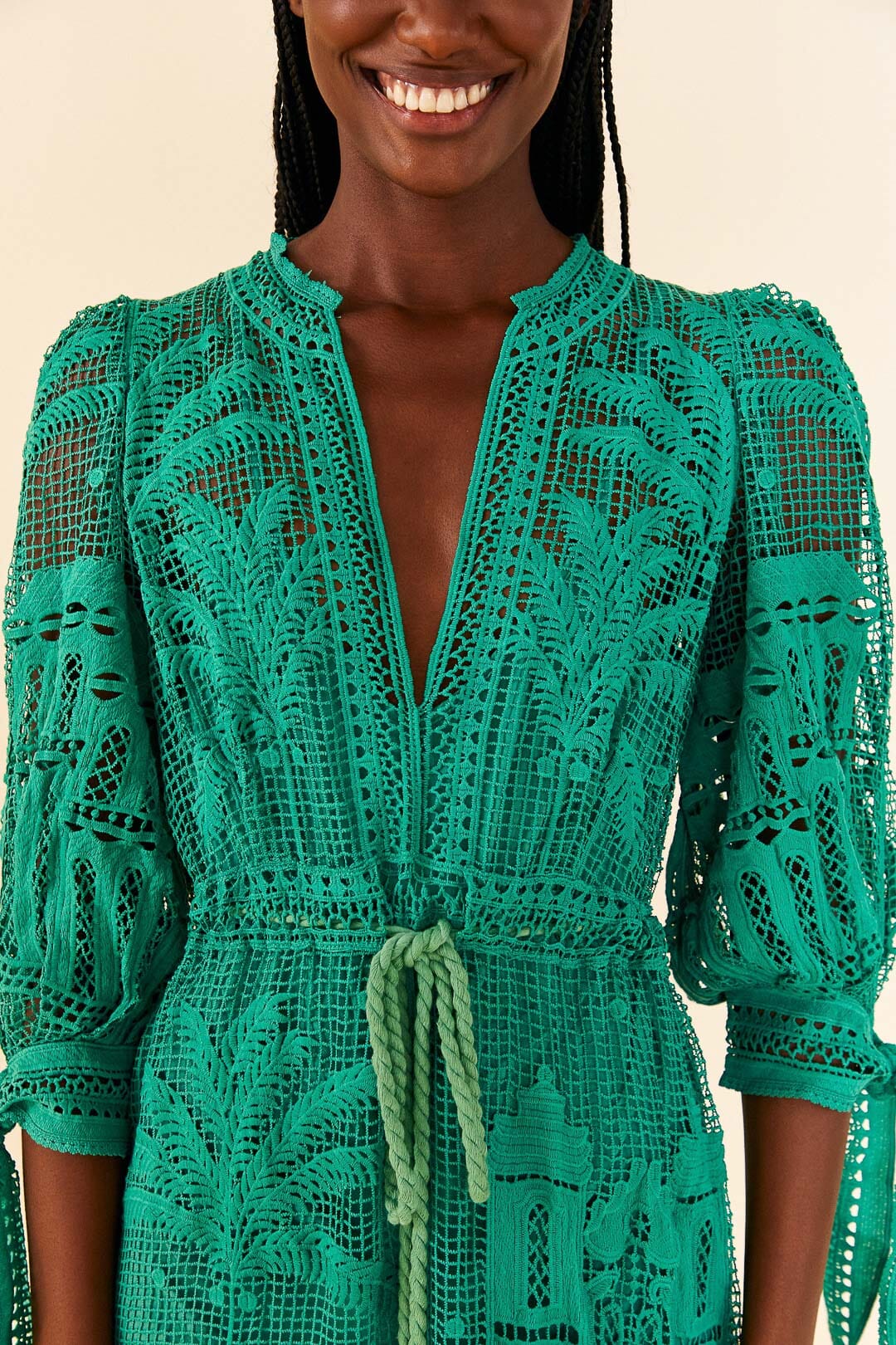 Farm Rio Green Morada Boa Guipure Dress