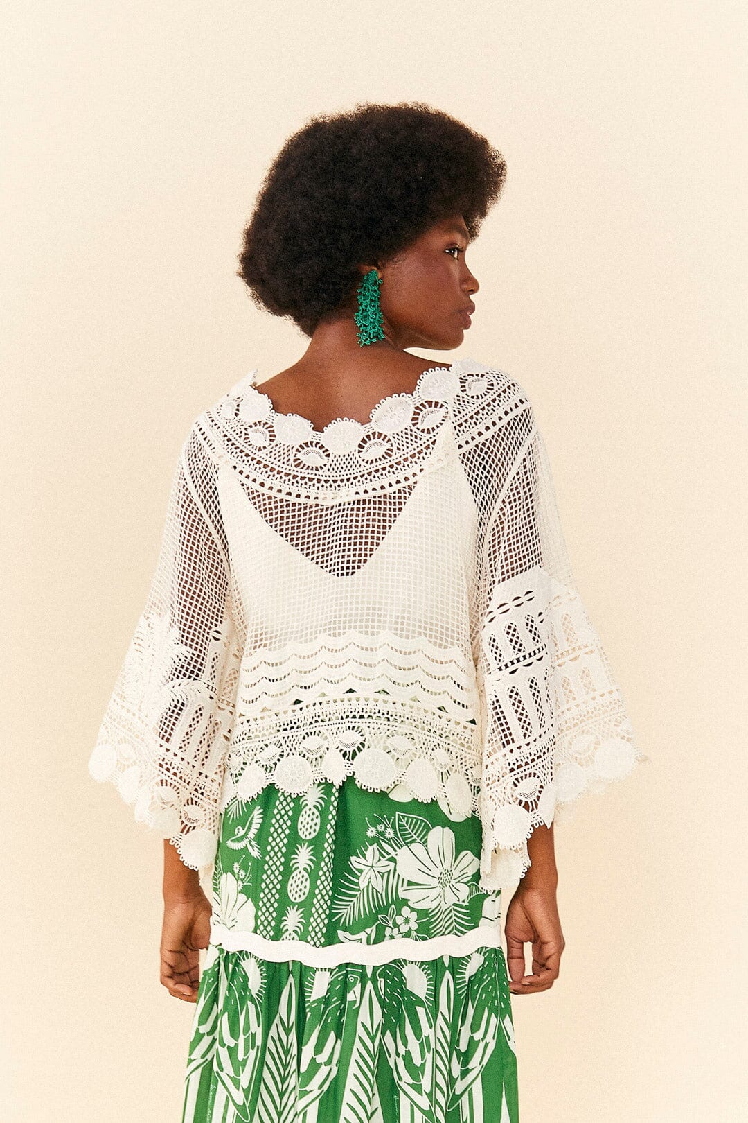 Farm Rio Off-White Morada Boa Guipire Blouse
