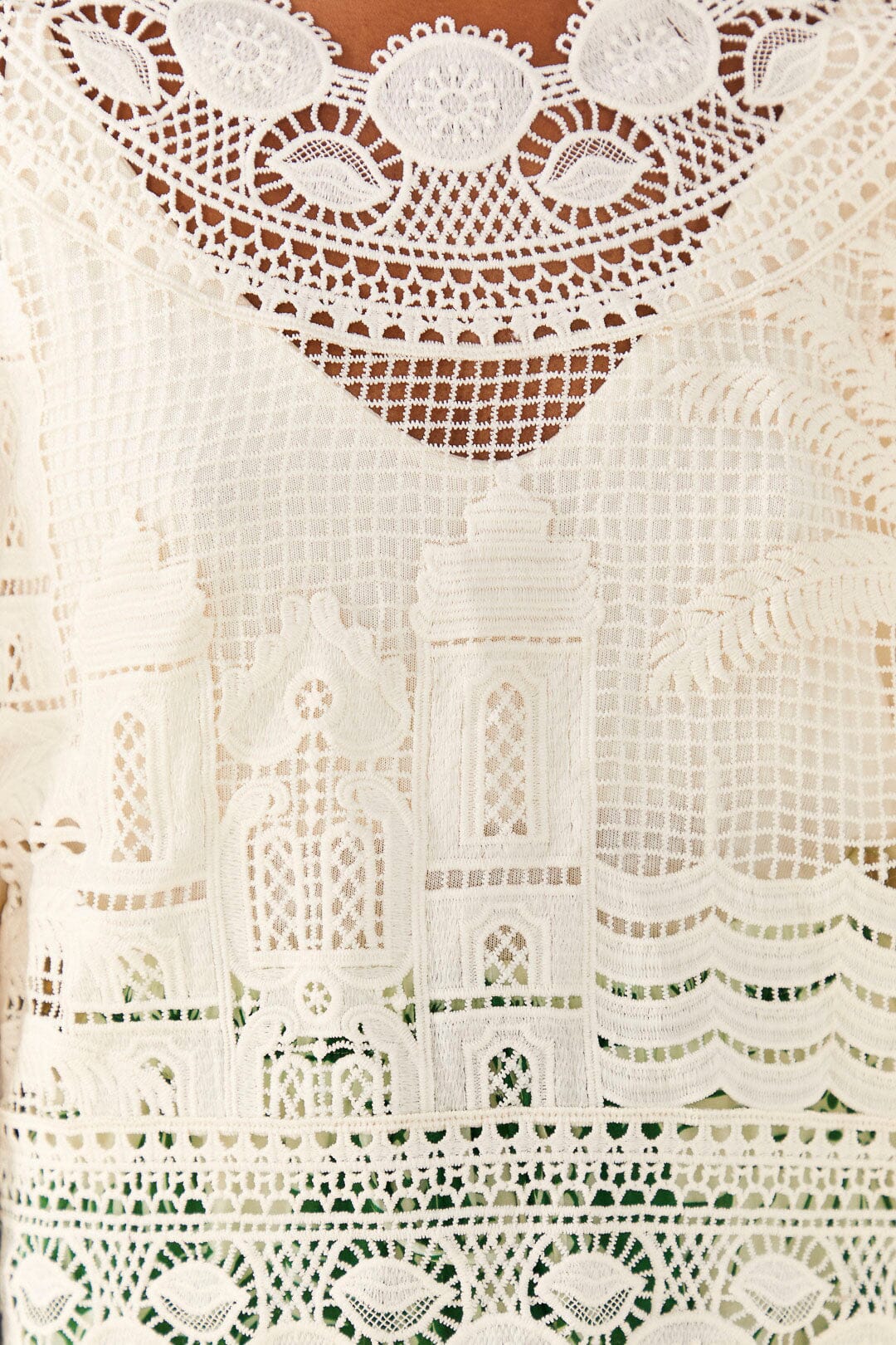 Farm Rio Off-White Morada Boa Guipire Blouse