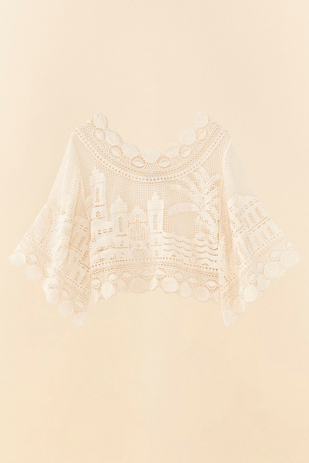 Farm Rio Off-White Morada Boa Guipire Blouse