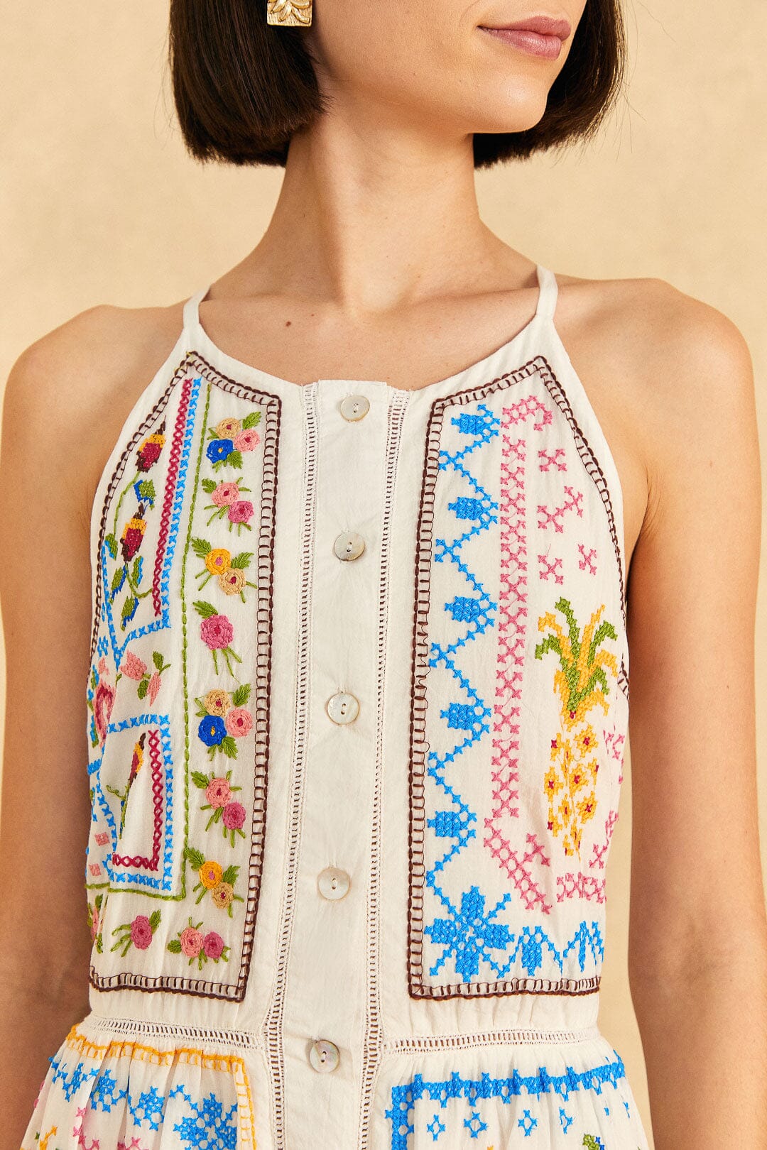 Farm Rio Grandma Gift Embroidered Midi Dress