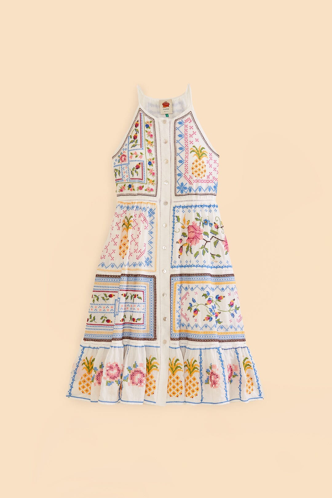 Farm Rio Grandma Gift Embroidered Midi Dress