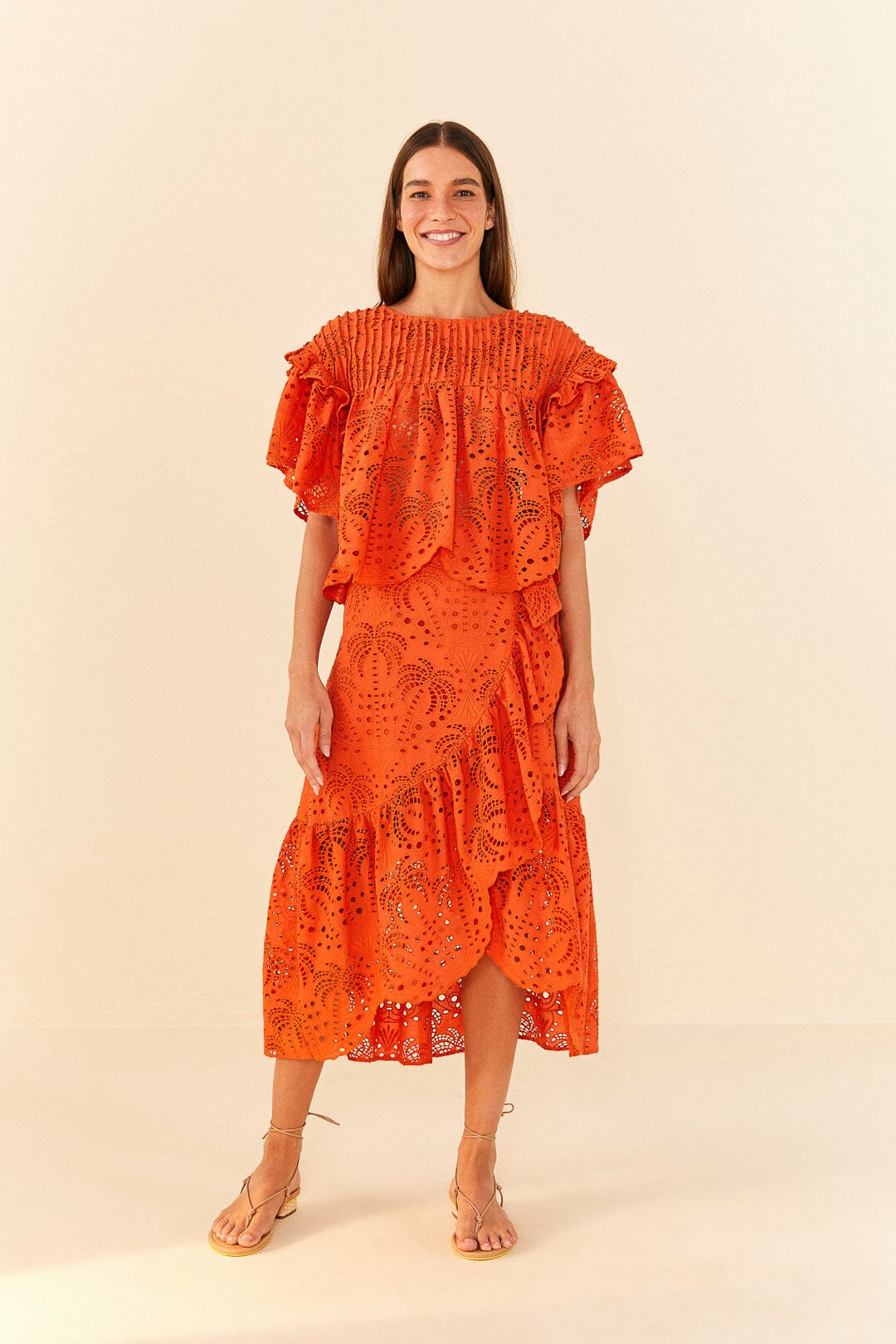Farm Rio Orange Palm Tree Richelieu Blouse