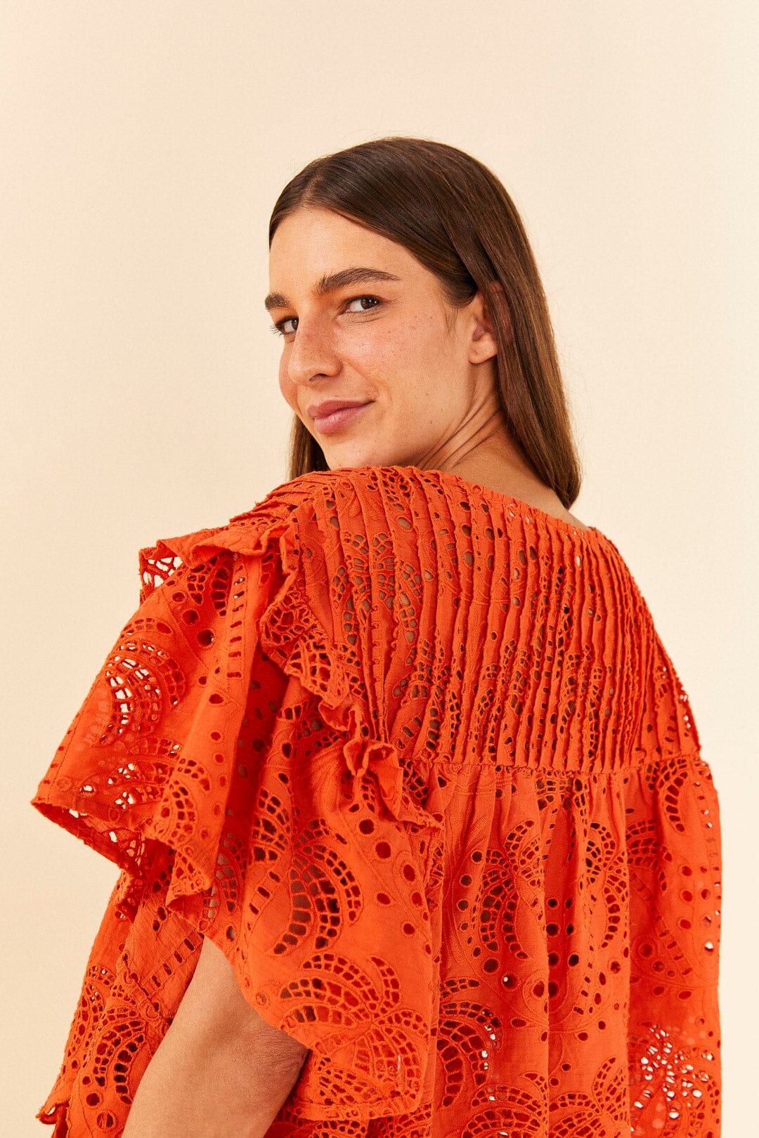 Farm Rio Orange Palm Tree Richelieu Blouse