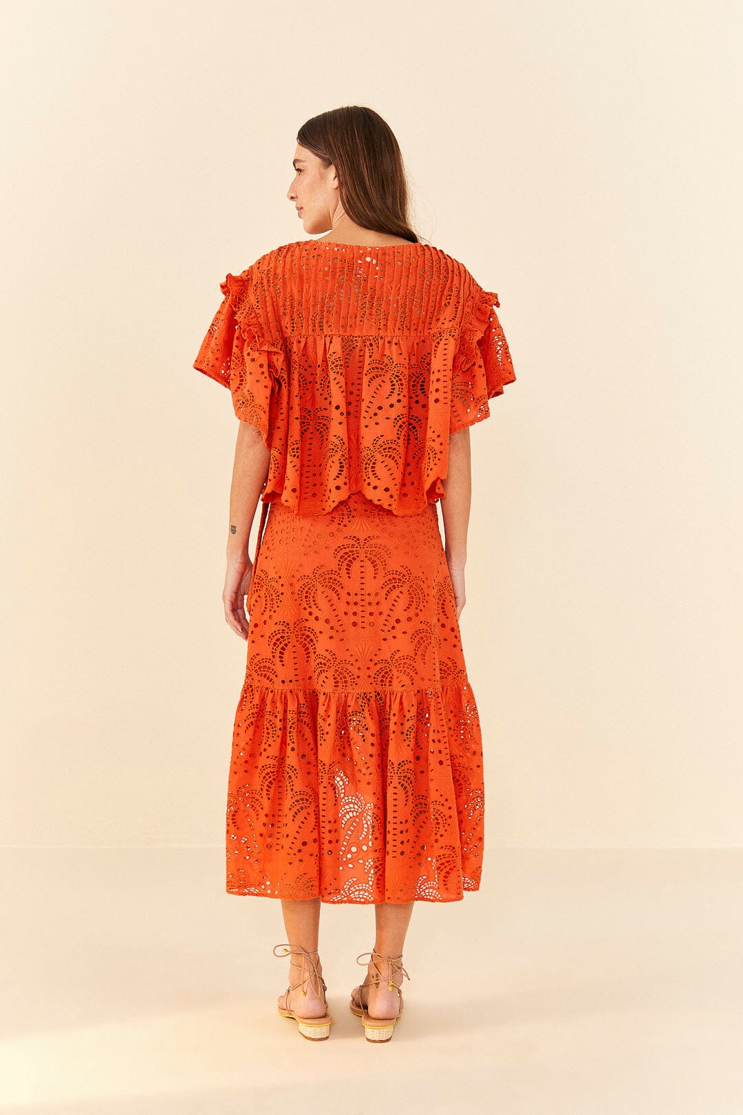 Farm Rio Orange Palm Tree Richelieu Blouse