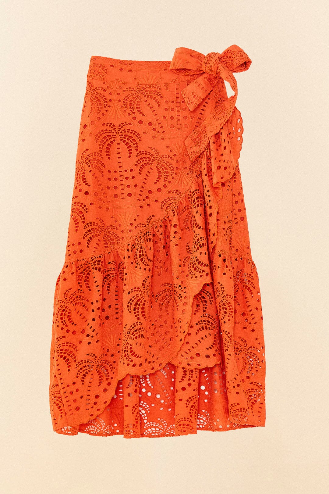 Farm Rio Orange Palm Tree Richelieu Midi Skirt