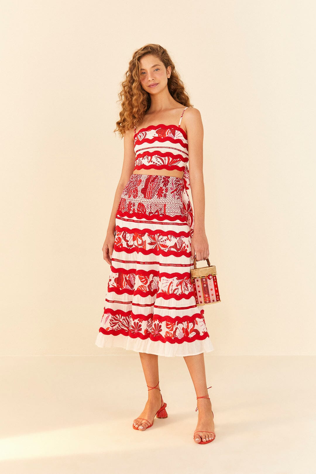 Farm Rio Off-White Rio Tiles Midi Skirt