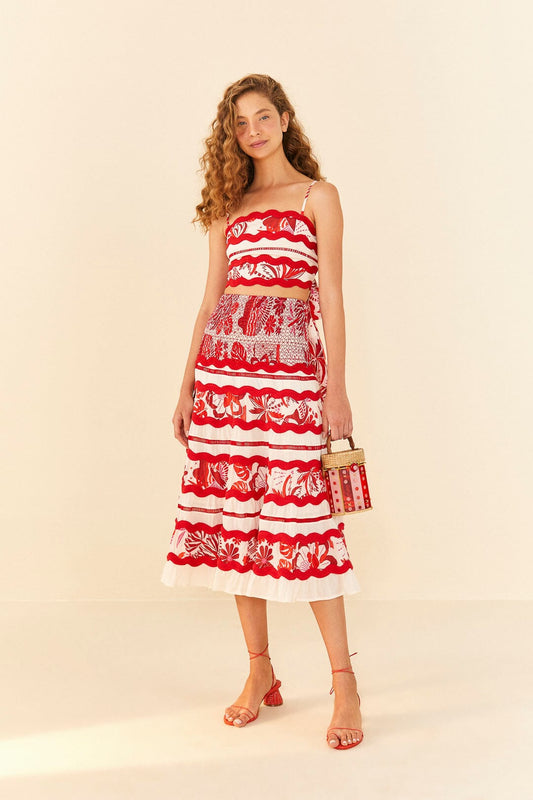 Farm Rio Off-White Rio Tiles Midi Skirt
