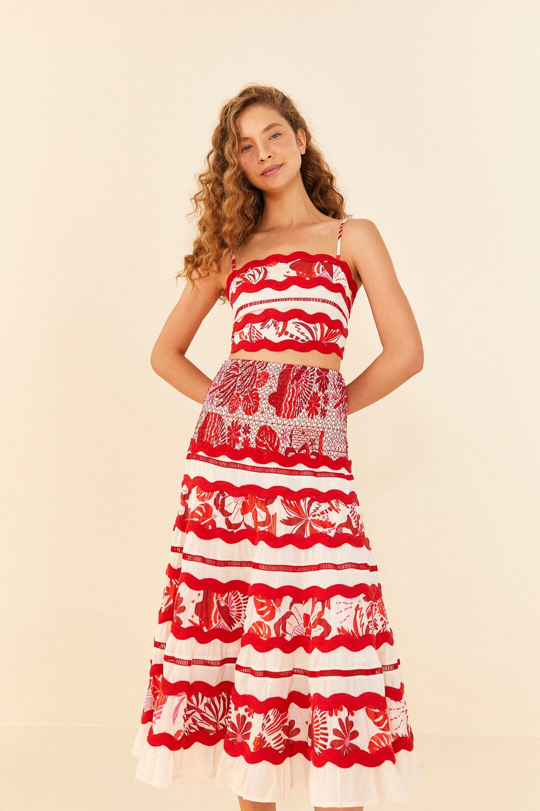 Farm Rio Off-White Rio Tiles Midi Skirt