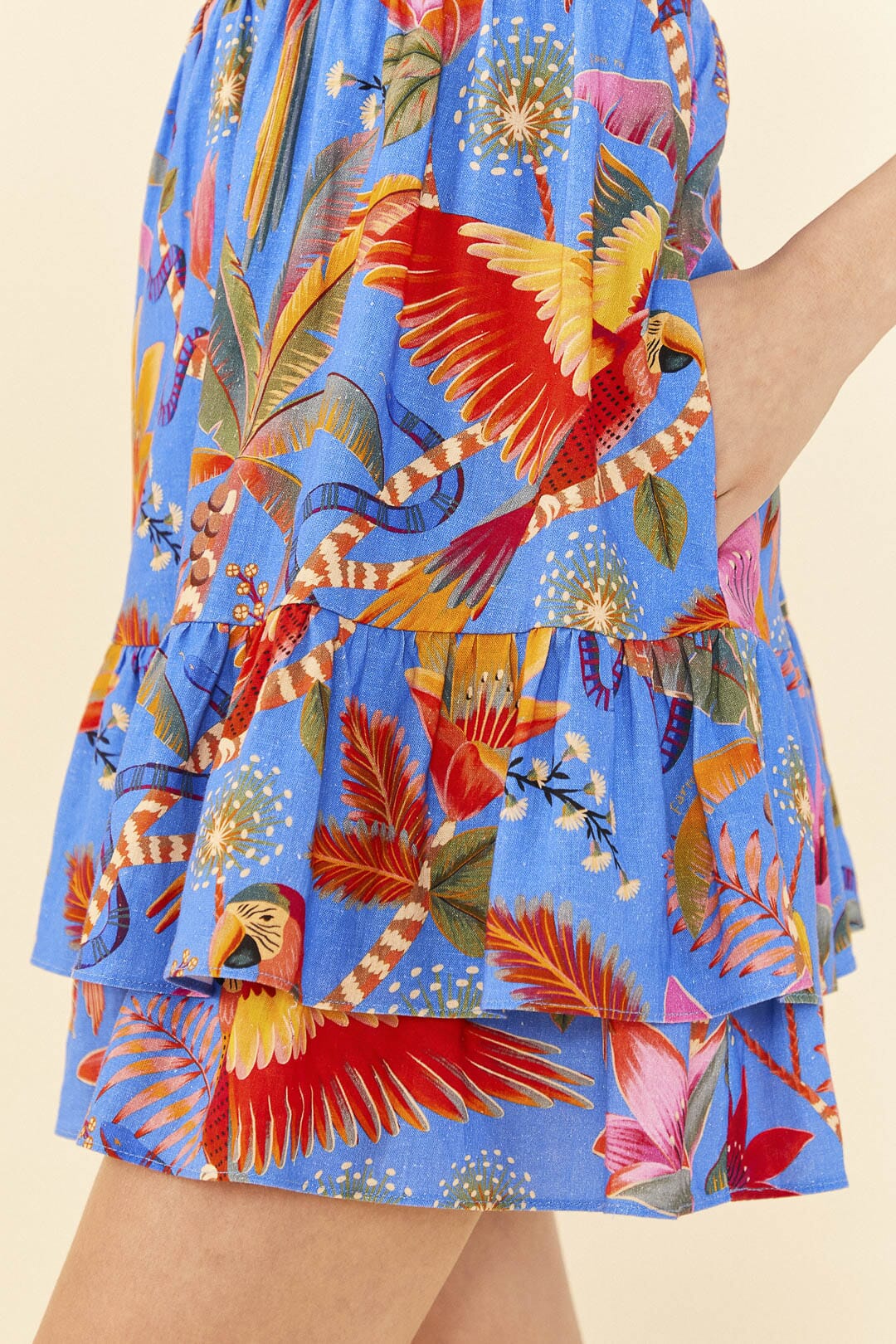 Farm Rio Blue Macaw Party Mini Dress