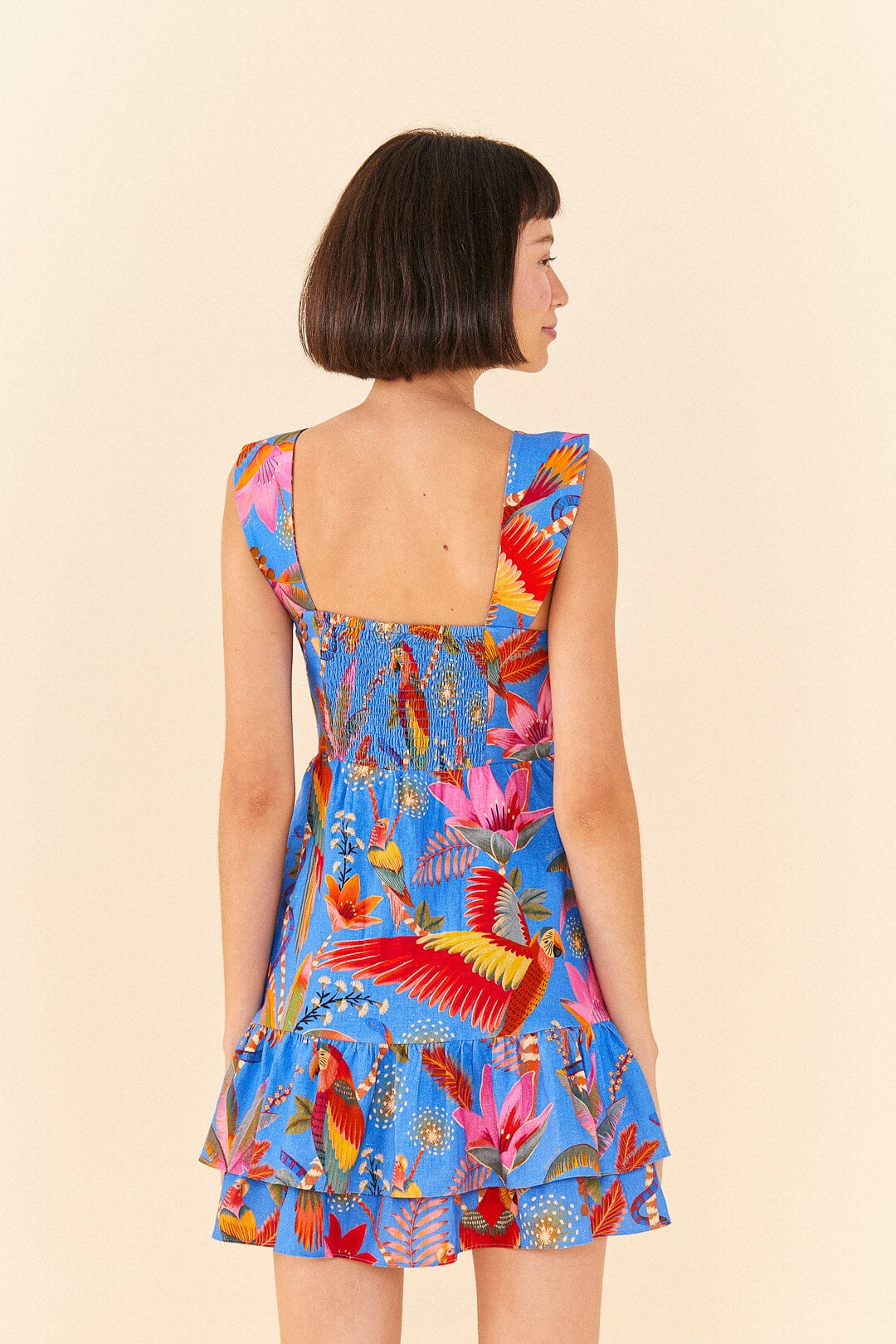 Farm Rio Blue Macaw Party Mini Dress