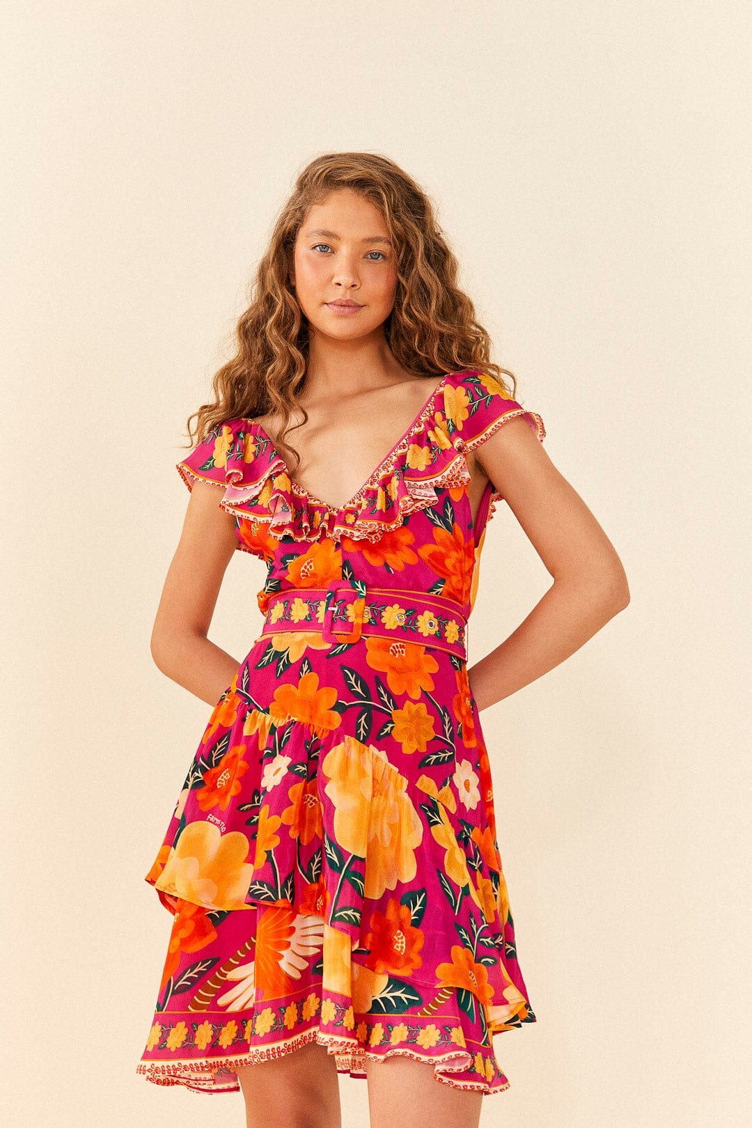 Farm Rio Pink Flowers Tapestry Mini Dress