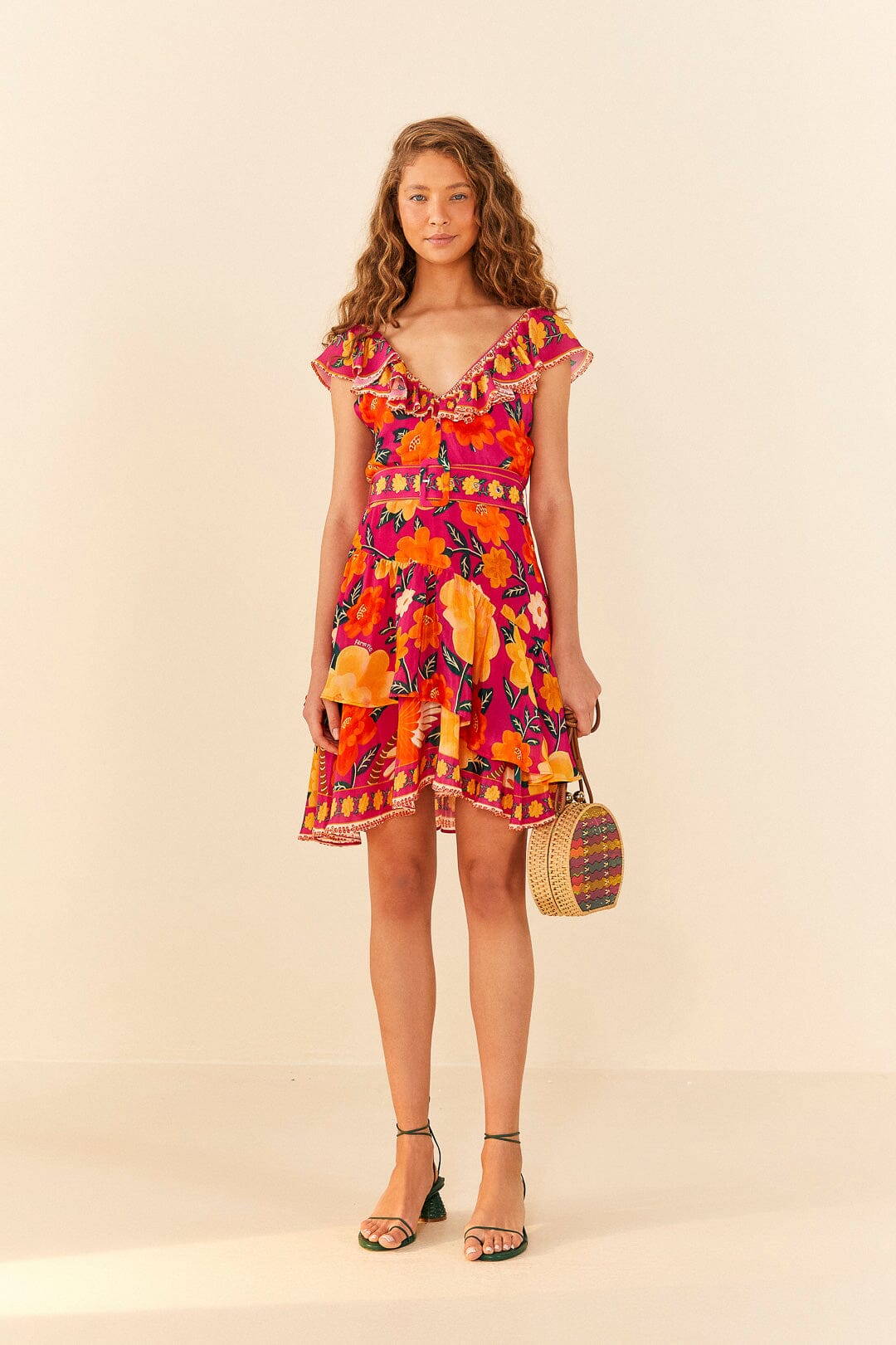 Farm Rio Pink Flowers Tapestry Mini Dress