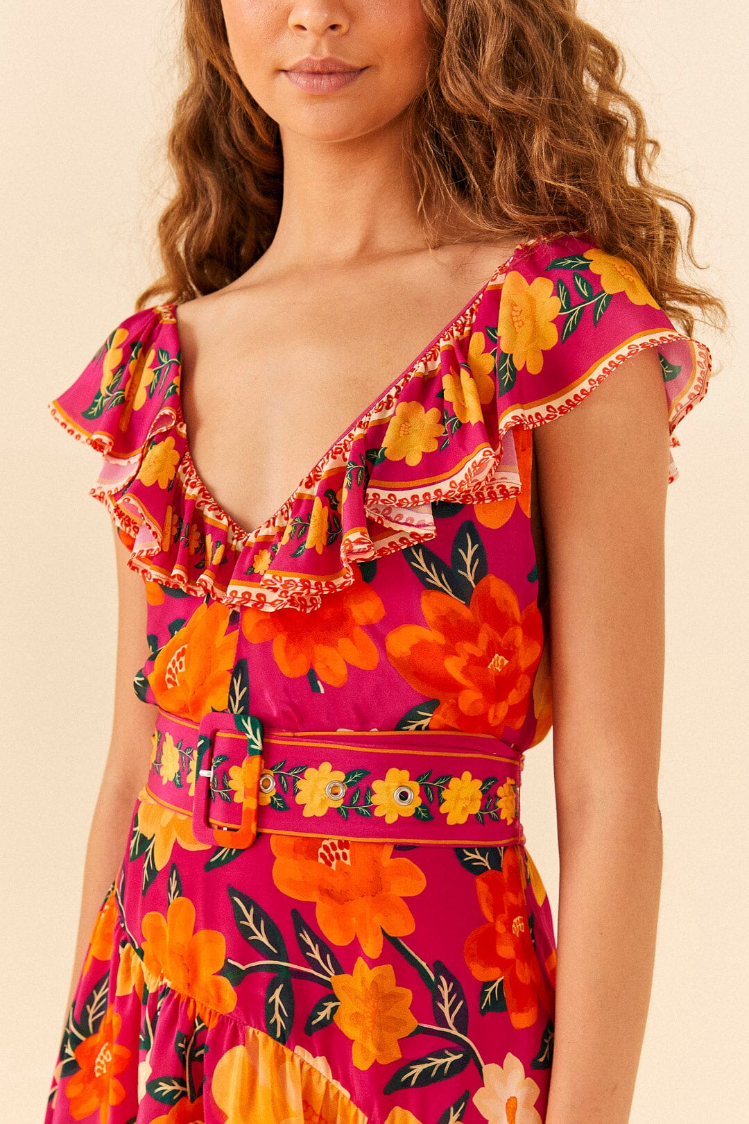 Farm Rio Pink Flowers Tapestry Mini Dress