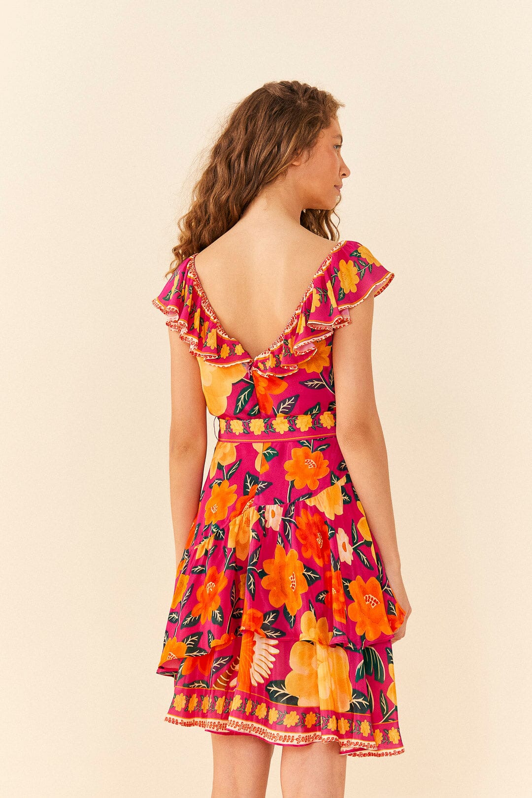 Farm Rio Pink Flowers Tapestry Mini Dress
