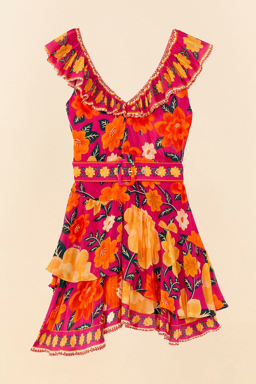 Farm Rio Pink Flowers Tapestry Mini Dress