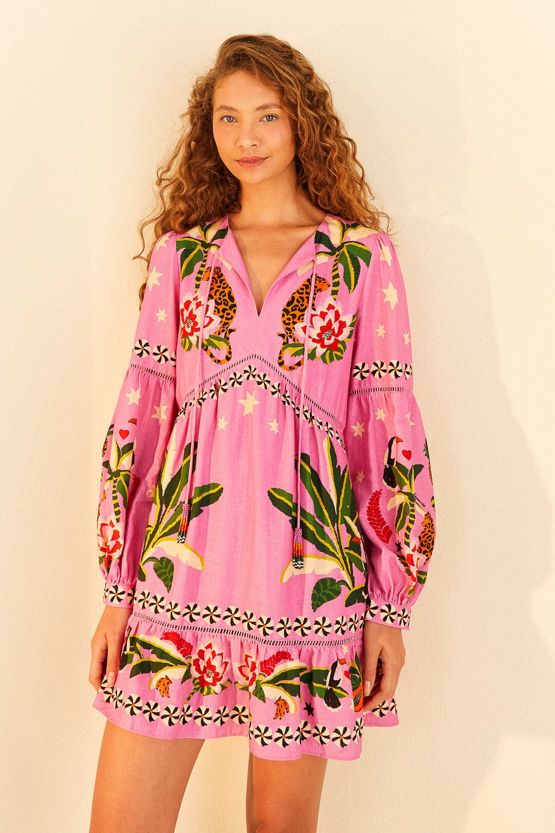 Farm Rio Pink Leopard Forest Mini Dress