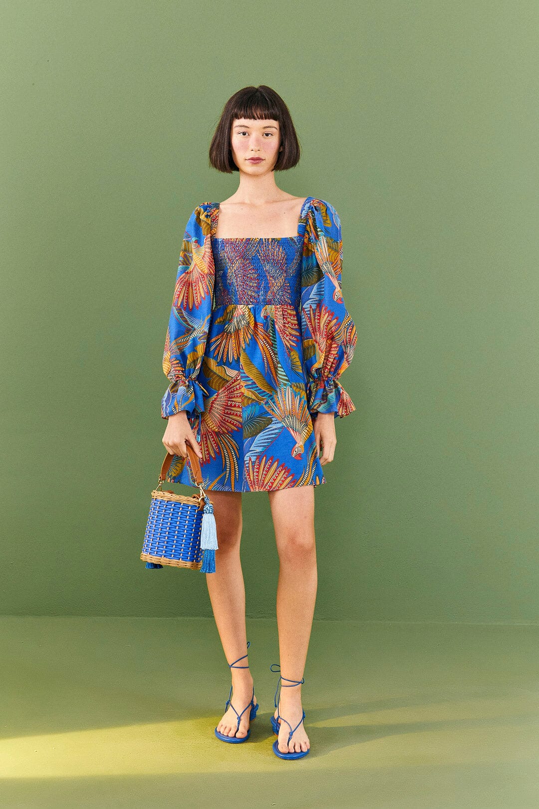 Farm Rio Blue Macaw Flight Mini Dress