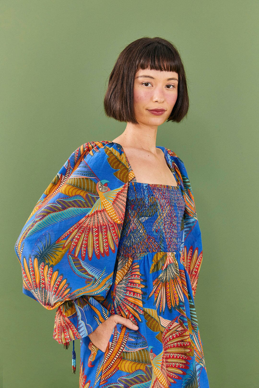 Farm Rio Blue Macaw Flight Mini Dress