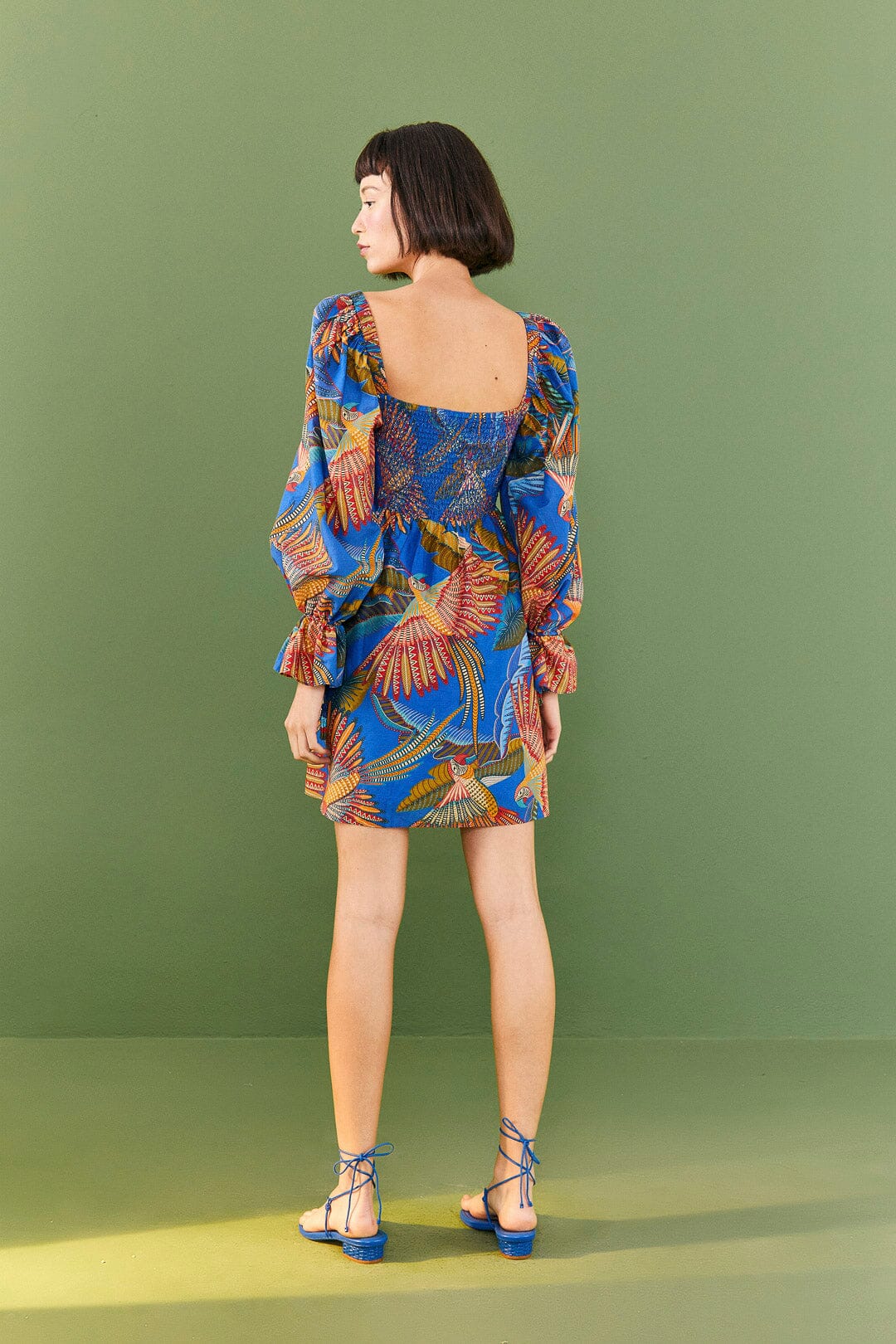 Farm Rio Blue Macaw Flight Mini Dress