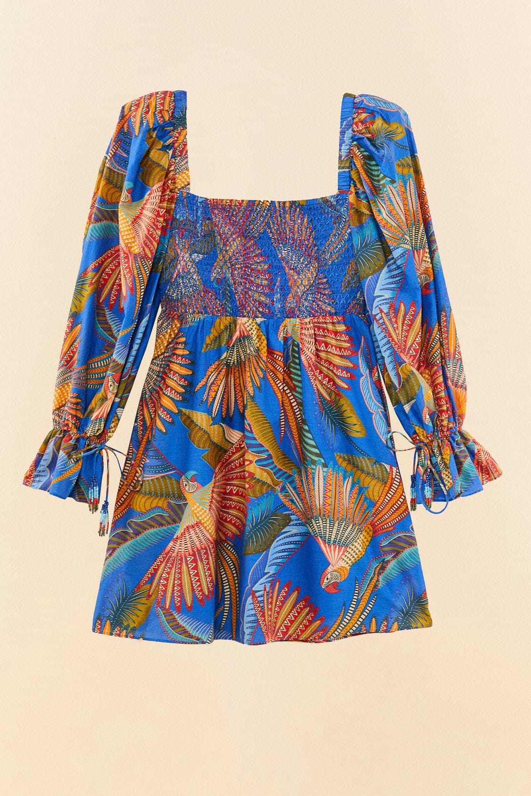 Farm Rio Blue Macaw Flight Mini Dress