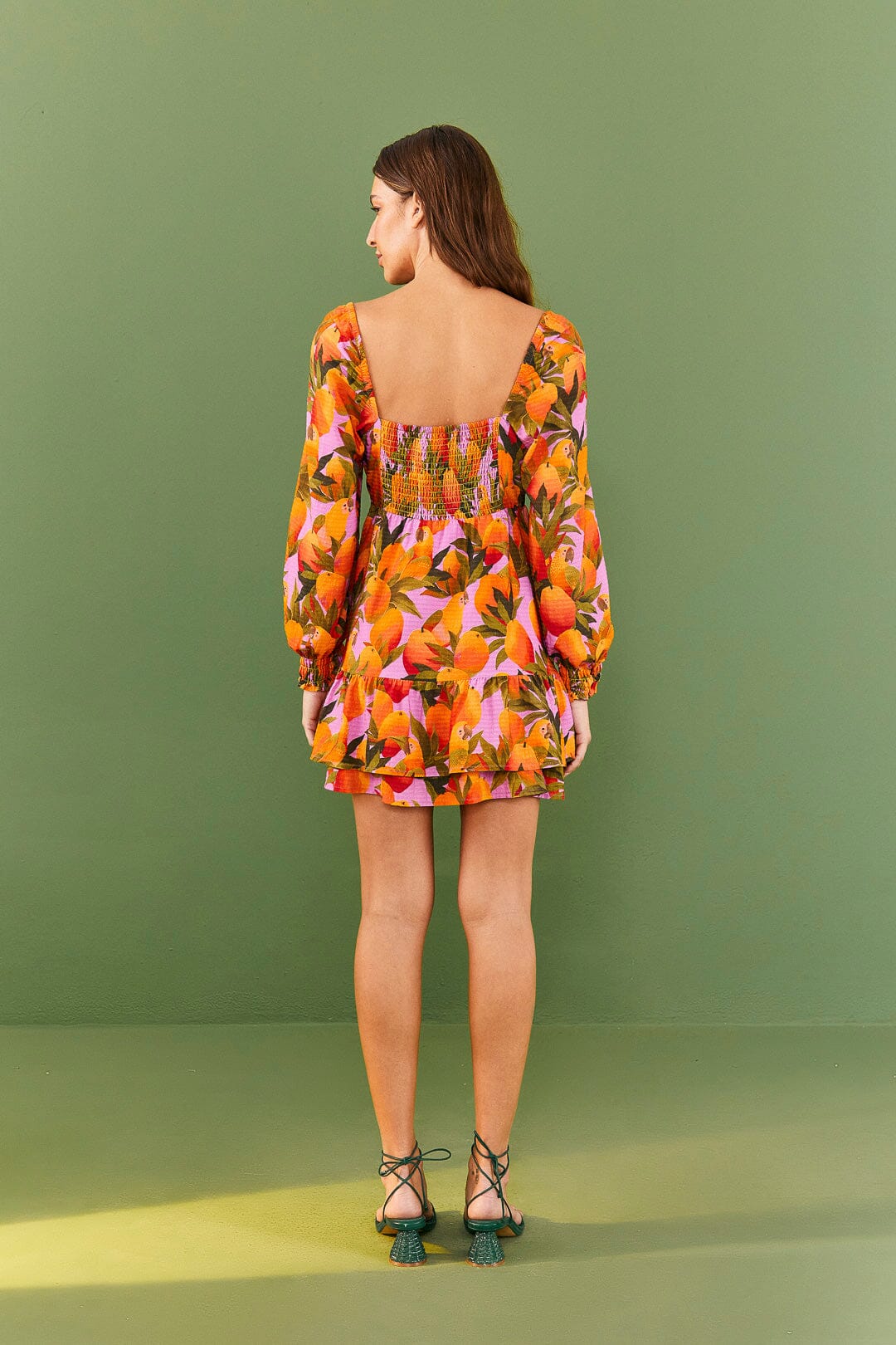 Farm Rio Lilac Mango Macaws Mini Dress