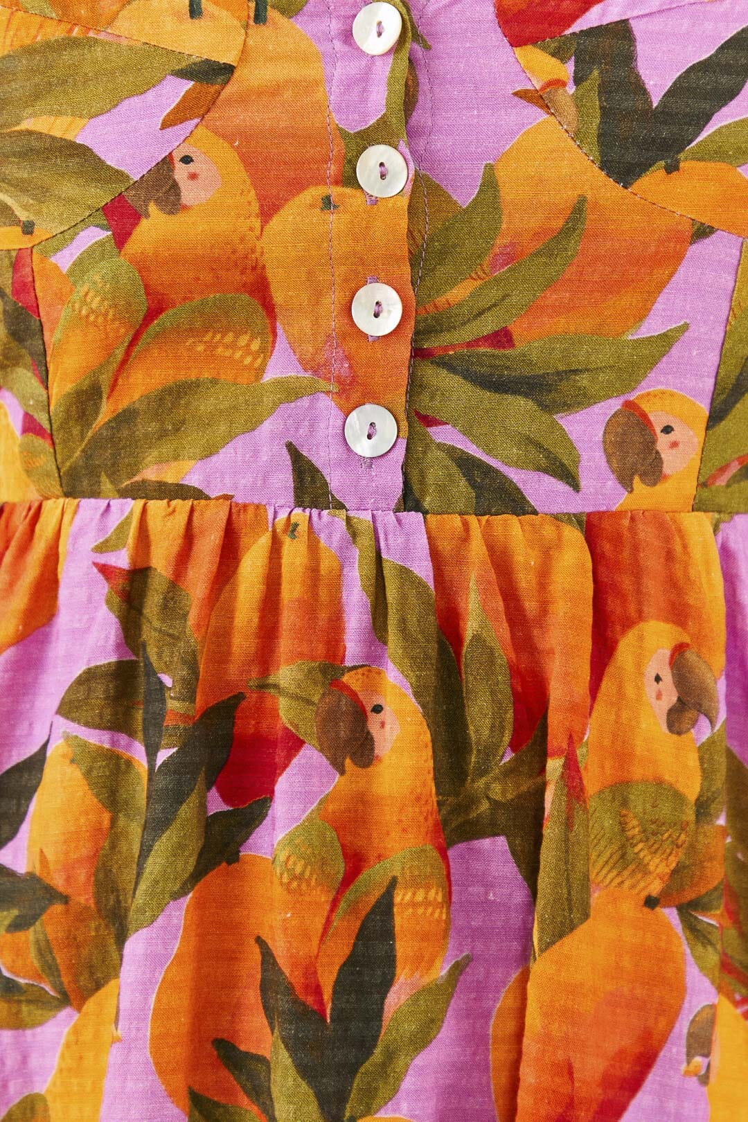 Farm Rio Lilac Mango Macaws Mini Dress