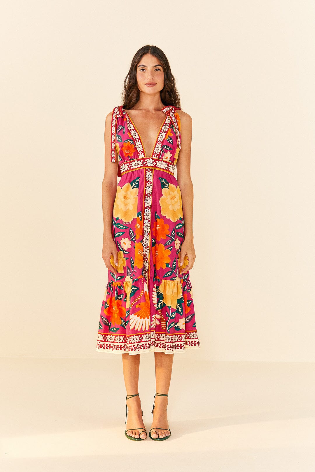 Farm Rio Pink Flower Tapestry Midi Dress