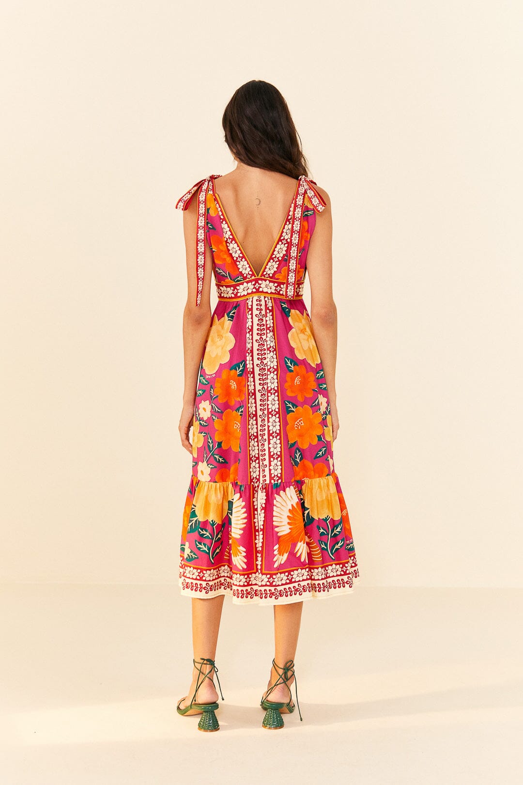 Farm Rio Pink Flower Tapestry Midi Dress
