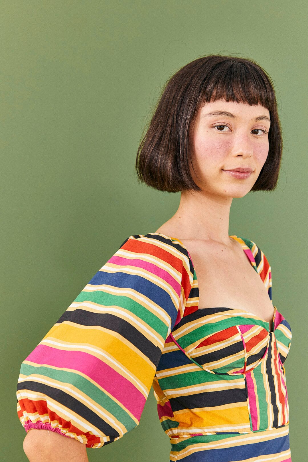 Farm Rio Rainbow Stripes Midi Dress