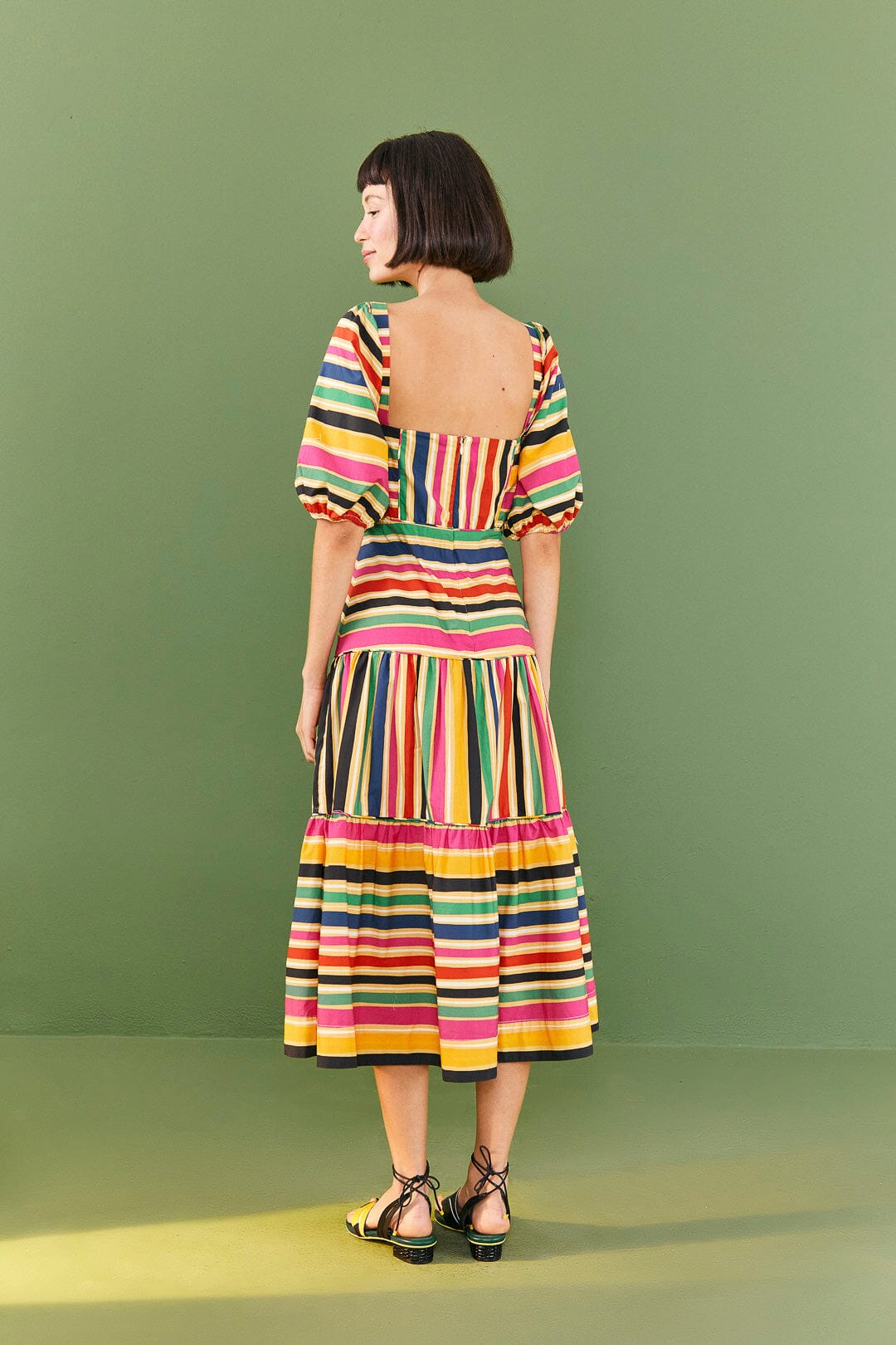Farm Rio Rainbow Stripes Midi Dress