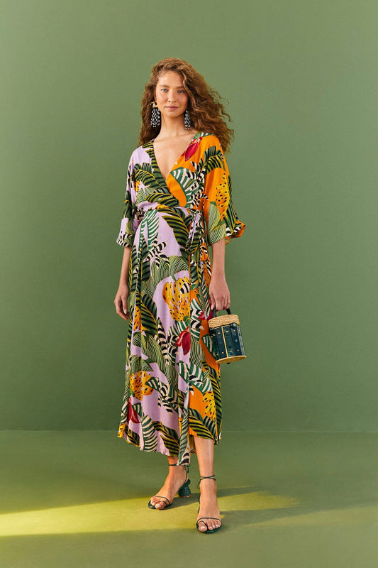  Mixed Striped Bananas Maxi Wrap Dress