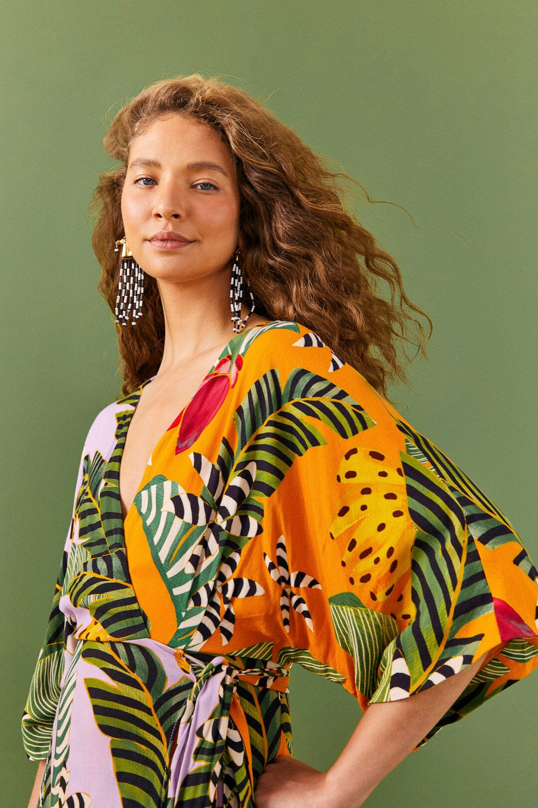  Mixed Striped Bananas Maxi Wrap Dress