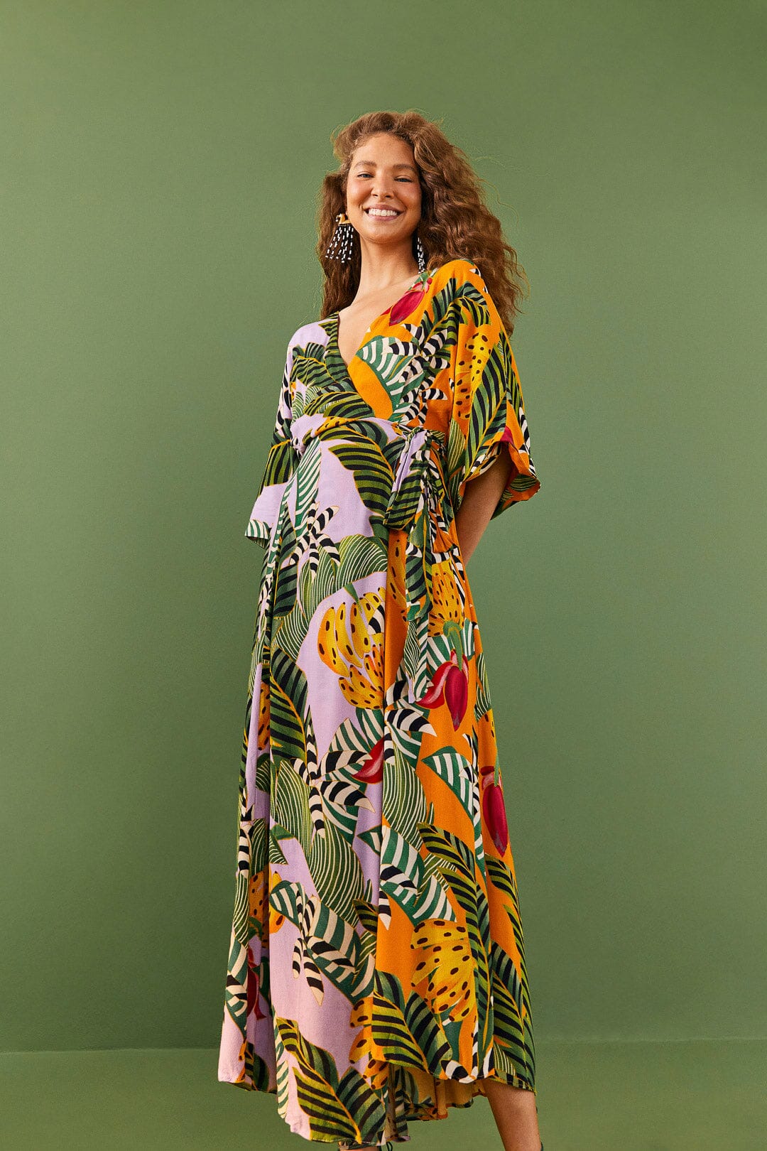  Mixed Striped Bananas Maxi Wrap Dress