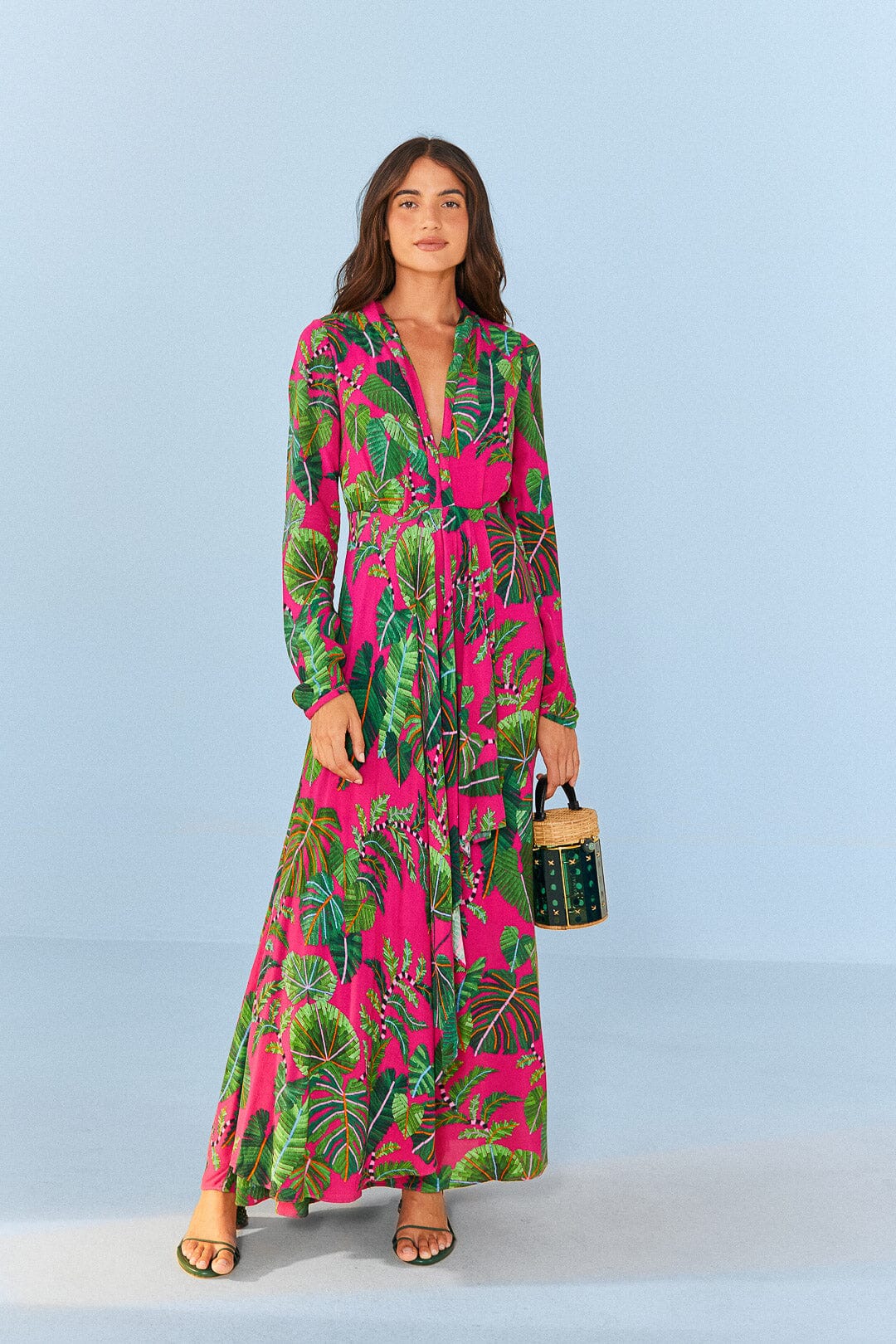 Farm Rio Pink Leaves Maxi Dress