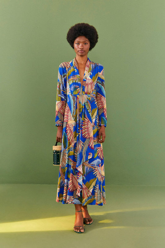Farm Rio Blue Macaw Flight Maxi Dress