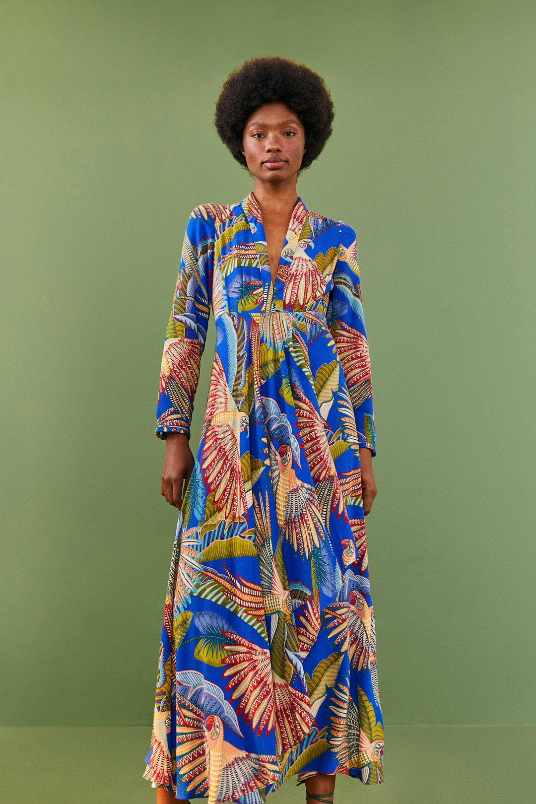 Farm Rio Blue Macaw Flight Maxi Dress