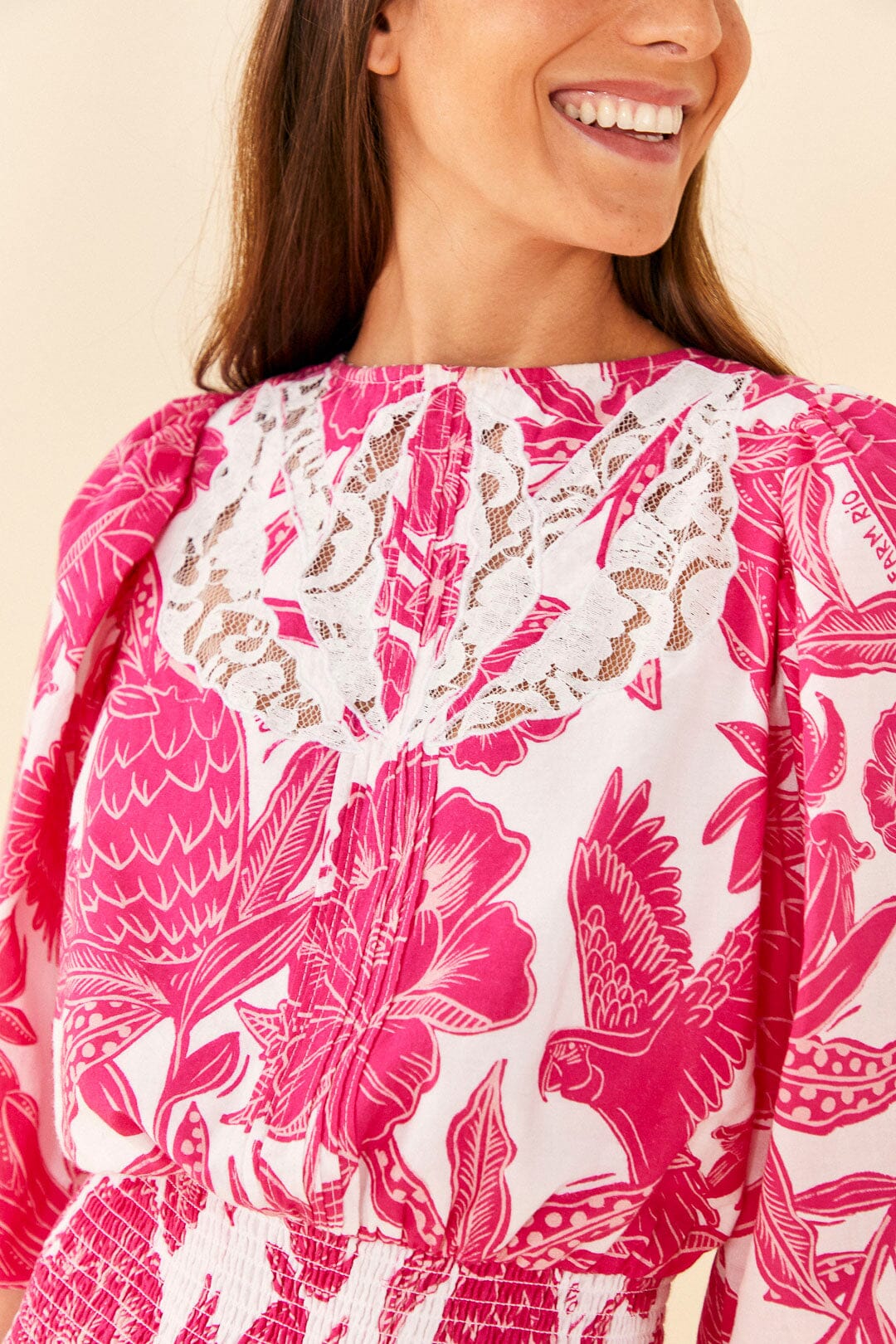 Farm Rio Pink Tropical Woodcut Mini Dress
