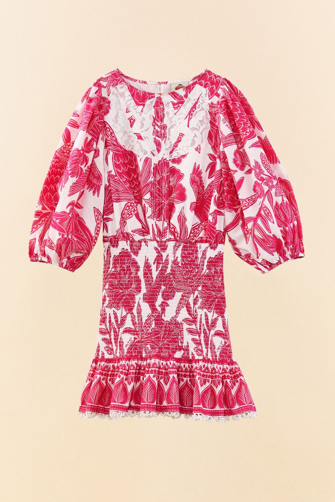 Farm Rio Pink Tropical Woodcut Mini Dress