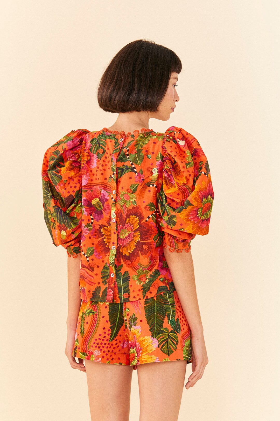 Farm Rio Orange Blooming Garden Blouse