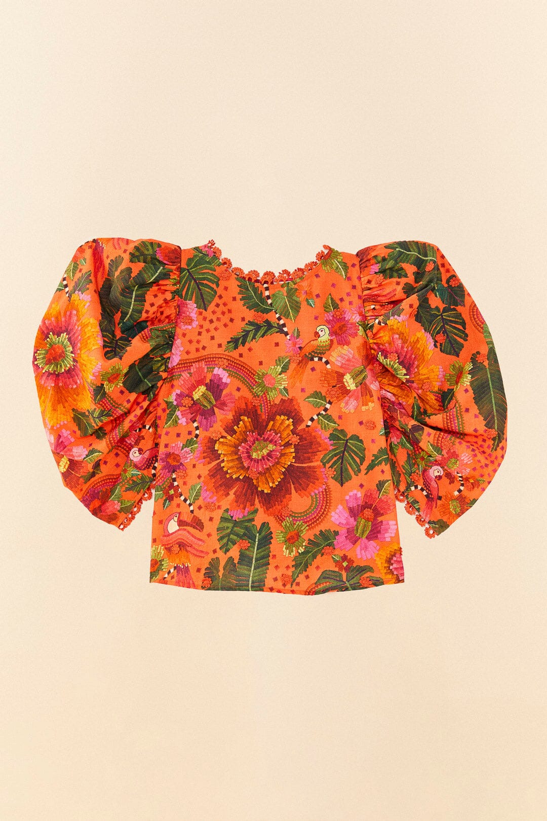 Farm Rio Orange Blooming Garden Blouse