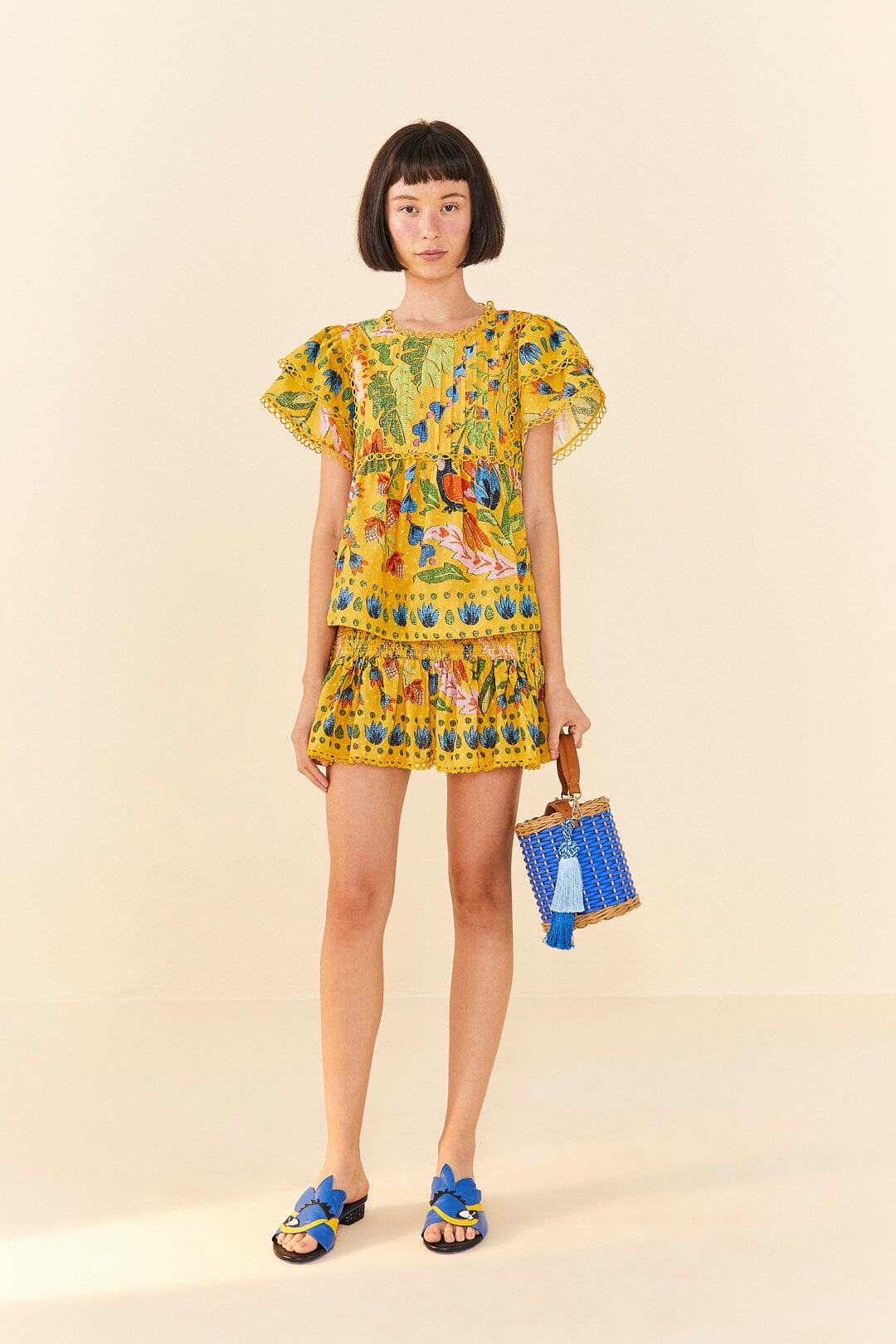 Farm Rio Yellow Summer Garden Blouse