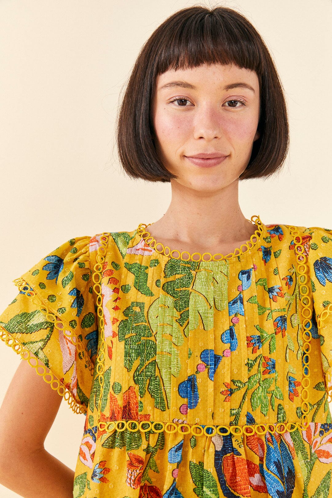 Farm Rio Yellow Summer Garden Blouse
