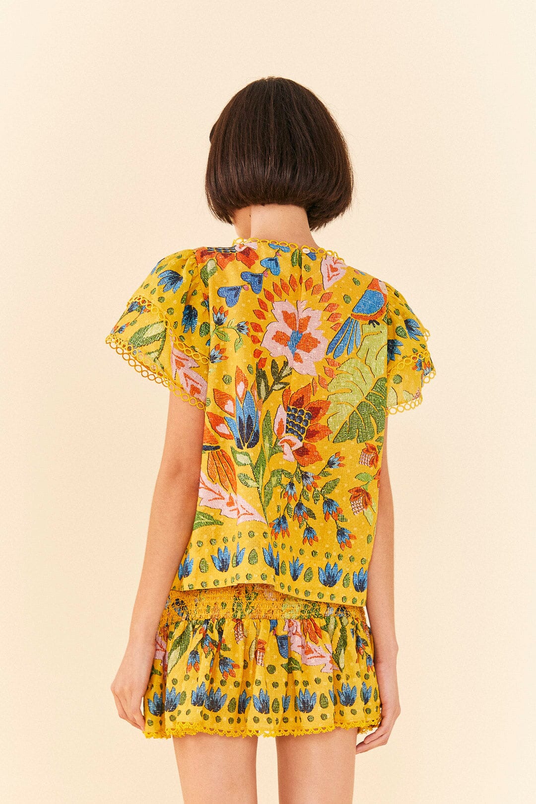 Farm Rio Yellow Summer Garden Blouse