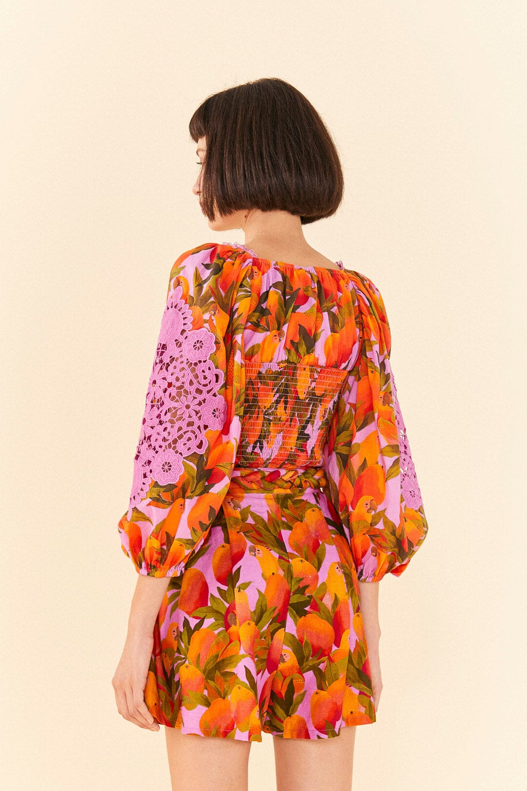 Farm Rio Lilac Mango Macaws Blouse