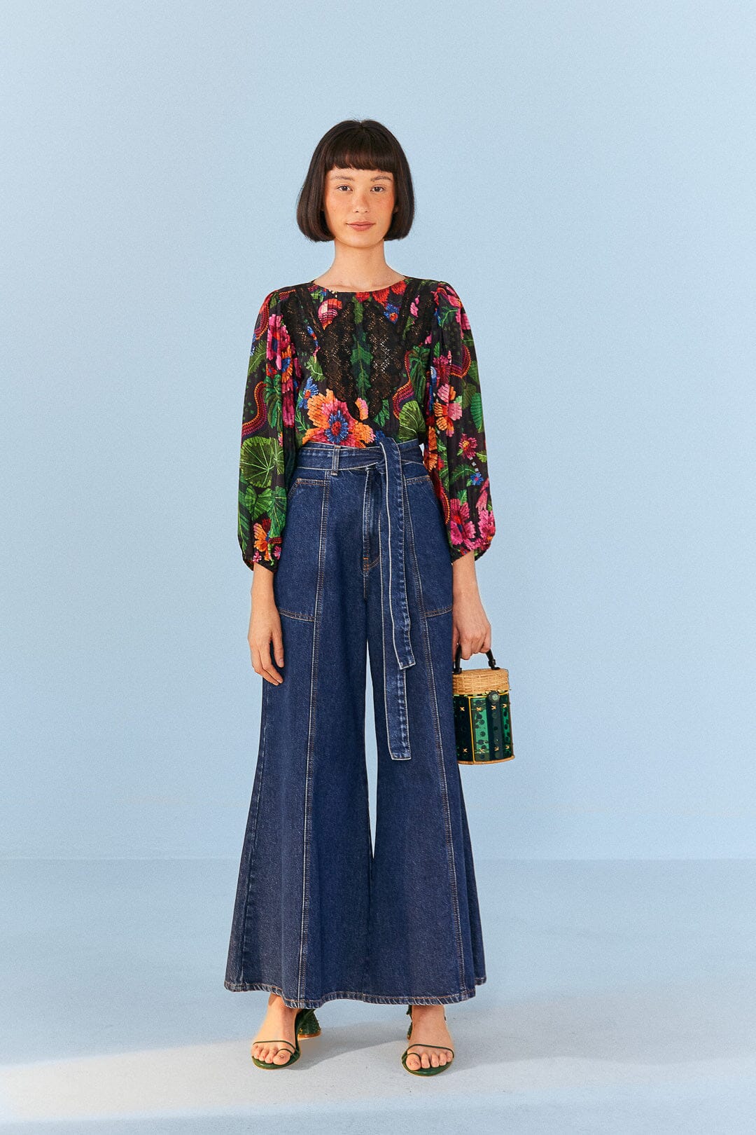 Farm Rio Black Blooming Garden Blouse