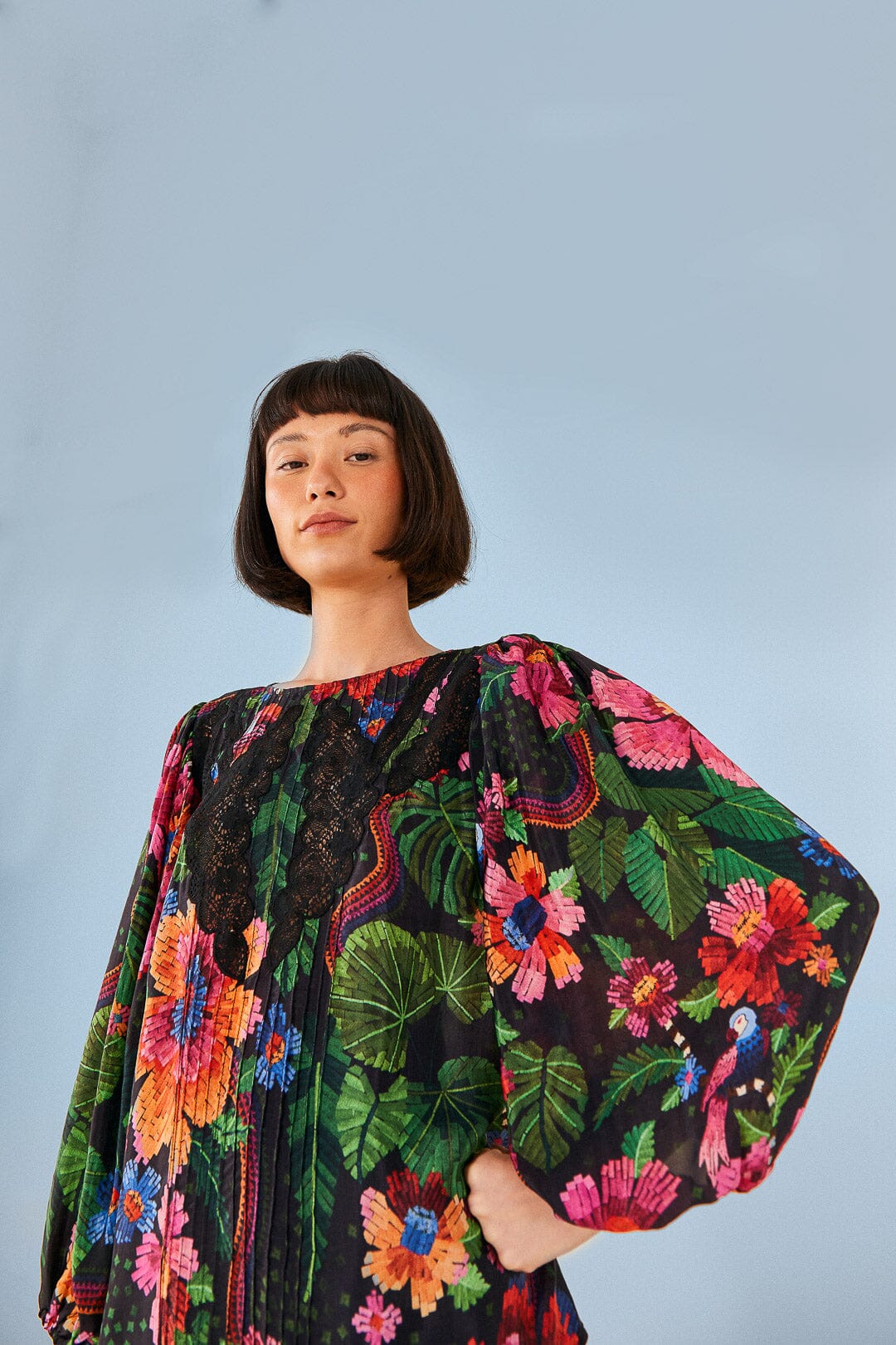 Farm Rio Black Blooming Garden Blouse